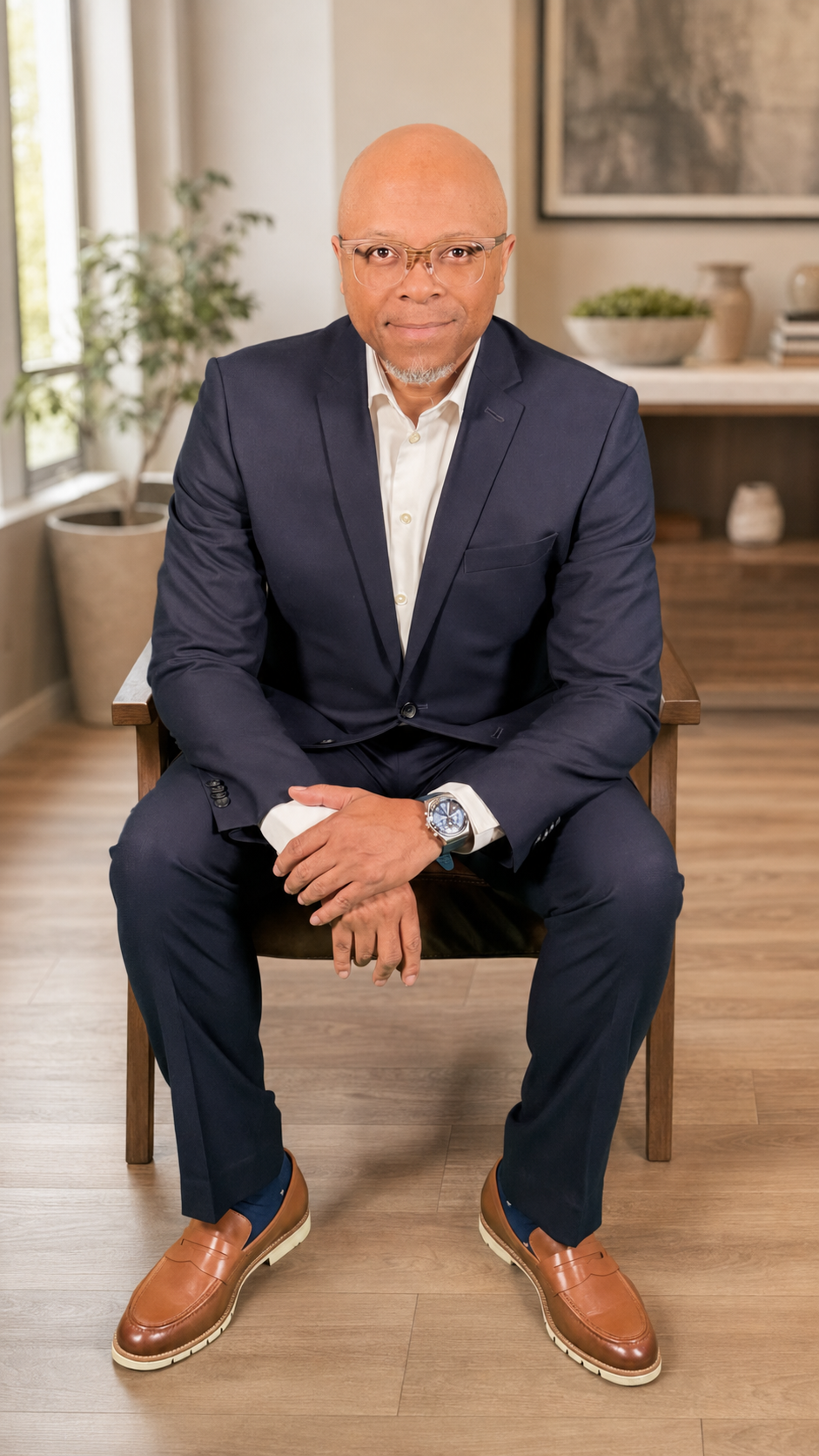 Boyce Washington seated in a navy suit
